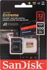 Memorijska kartica SanDisk 32GB Extreme microSDHC + SD Adapter + Rescue Pro Deluxe 100MB/s A1 C10 V30 UHS-I U3, SDSQXAF-032G-GN6MA