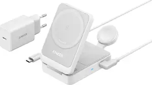 ANKER MAGGO MAGNETIC WIRELESS CHARGER 15W, FOLDABLE 3-IN-1 WITH CHARGER BUNDLE, EU PLUG: BIJELA-PUNJAČ