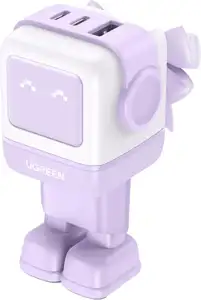 Kućni punjač UGREEN Robot, 65W, 2x USB-C, USB-A, GaN, ljubičasti