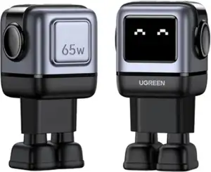 Kućni punjač UGREEN Robot, 65W, 2x USB-C, USB-A, GaN, sivo crni