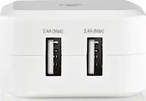 Kućni punjač NEDIS WCHAU484AWT, 24W, 2x USB-A, bijeli