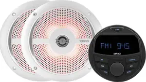 Marine komplet DS18, MRX16SL/White, USB, Aux, RCA, BT, 2 zvučnika u kompletu 25W RMS, 75W Peak Power, bijeli sa LED-m.