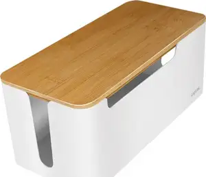 Kutija za skrivanje kabela, 310x140x130 mm, bijela s poklopcem od bambusa