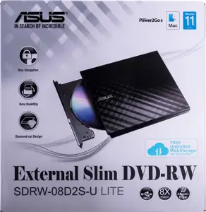 Eksterni optički uređaj Asus SDRW-08D2S-U Lite, DVD±RW, USB 2.0, crni
