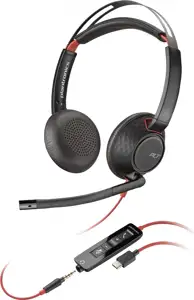 HP Poly Blackwire 5220 Stereo USB-C Headset +3.5mm Plug +USB-C/A Adapter (207586-201/207576-201)