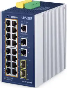 PLANET Industrial 16-Port PoE Switch 101001000T 2xUP 2xSFP