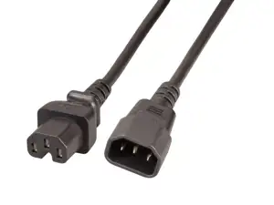 Kabel za napajanje, IEC320 C15 Ž ravni -> C14 M ravni 1,0m, crni