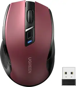 Miš UGREEN, bežični, ergonomski, bluetooth, USB, crveni