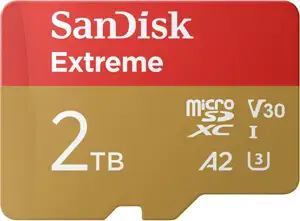 SanDisk 2TB Extreme microSDXC UHS-I with adapter up to 240MB/s, C10, U3, V30, 4K, 5K, A2, Micro SD card
