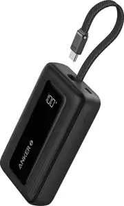 Anker Zolo Powerbank 10000 mAh, 30W with built-in USB-C cable, black