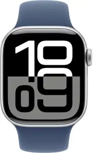 APPLE Watch Series 10 GPS 42mm Silver Aluminium Case with Denim Sport Band - M/L