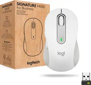 Logitech Signature M650 for Business Mouse wireless Bluetooth 2.4 GHz Bolt USB receiver off-white