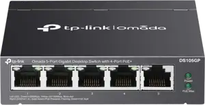 Omada 5-Port Gigabit Desktop Switch with 4-Port PoE+ PORT: 4× Gigabit PoE+ Ports, 1× Gigabit Non-PoE Port SPEC: 802.3af/at, 65 W PoE Power, Desktop Steel Case FEATURE: Plug and Play