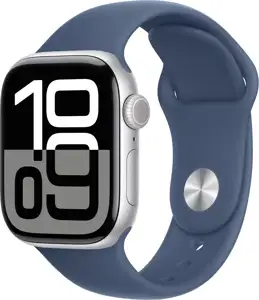 APPLE Watch Series 10 GPS + Cellular 42mm Silver Aluminium Case with Denim Sport Band - M/L