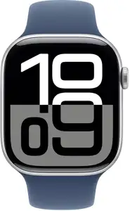 APPLE Watch Series 10 GPS + Cellular 46mm Silver Aluminium Case with Denim Sport Band - S/M