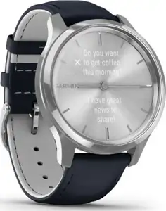 Pametni sat Garmin Vivomove Luxe Silver s kožnim Navy remenom, 010-02241-20