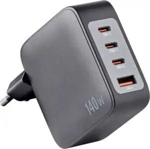 Intenso 140W GaN power supply with 3xUSB-C and 1xUSB-A connectors and included 2M 200W USB-C cable
