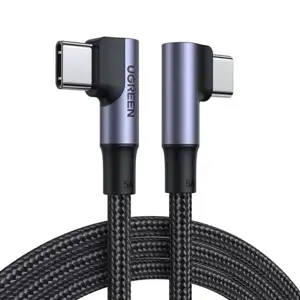 UGREEN USB-C (M) na USB-C (M), kutni 90°, 100W, 5A, PD 3.0, QC 4.0, pleteni kabel MFi, 1m 
