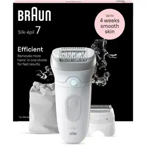Epilator Braun Silk-épil 7-041, bijelo/srebrni, s vrećicom za pohranu, nastavkom za brijanje i trimerom za osjetljiva područja
