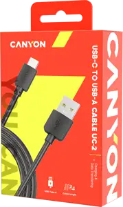 Canyon CNE-USBC2B Type C USB 2.0 standard cable, Power & Data output, 5V 1A, OD 3.2mm, PVC Jacket, 1.8m, black, 0.036kg