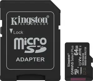 Kingston Technology 64GB microSDXC Canvas Select Plus Gen3 100MB/s A1 Card + Adapter