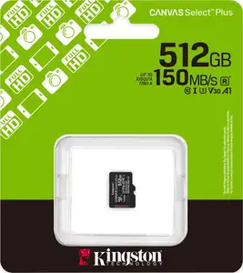 Kingston Technology 512GB micSDXC Canvas Select Plus Gen3 150R A1 Single Pack w/o ADP