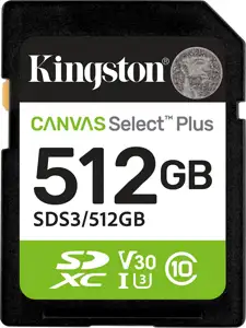 Kingston Technology 512GB SDXC Canvas Select Plus Gen3 150MB/s C10 UHS-I U3 V30