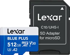 Micro SDXC card Lexar Blue Plus, 512GB, 170MB/s, U3, V30, A2, UHS-I, adapter