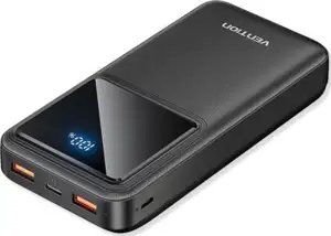 Vention 20000mAh Power Bank (Micro-USB USB-C USB-A USB-A) 22.5W, Black, LED Display