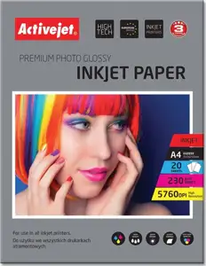 Activejet AP4-230G20 glossy photo paper for ink printers; A4; 20 pcs
