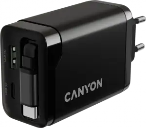 CANYON charger OnCharge 65RC Build-In Cable USB-C 65W 1xPD 1xQC EU Black