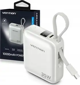 Vention 10000mAh 35W - power bank with USB-C cable (beige)