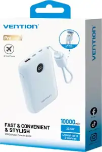 Vention 10000mAh Powerbank 2xUSB-C 1xUSB-A 22.5W, blue
