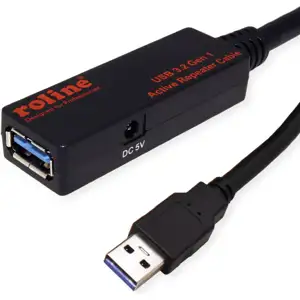 Roline USB3.2 Gen1 aktivni produžni kabel sa ponavljačem, 10m, crni
