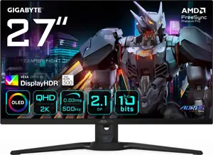 GIGABYTE AORUS FO27Q5P OLED QHD Gaming Monitor - 2560 x 1440, 500Hz, 0.03ms, KVM, 300 cd/m2, FreeSync Premium Pro, DisplayHDR True Black 500, DisplayPort 2.1