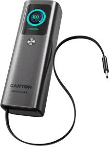CANYON Built-in cable power bank OnPower 265 20000mAh 165W Aluminium Dark grey