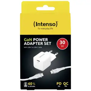 Intenso 30W GaN power adapter with USB-C connector W30C + USB-C cable 60W 1.5M