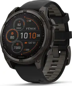 Pametni sat Garmin Fenix 8 Sapphire Carbon Gray DLC Titanium, Black/Pebble Gray remen, Amoled, 47mm, 010-02904-21