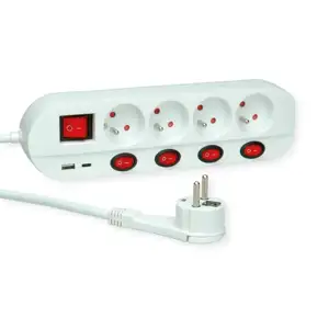 Roline naponska letva, 4 utičnice sa individualnim prekidačima, 1×USB A/1×USB C, 1.5m