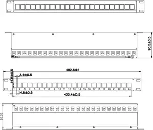 Roline VALUE Keystone 19'' okvir modula, 24 porta, oklopljen, 1U, jednodijelni, crni