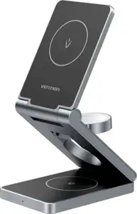Vention 3-in-1 15W Wireless Charger Stand with MagSafe Gray
