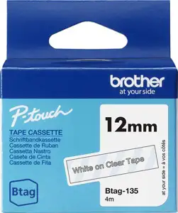 Brother Label Tape BTAG-135 - 12 mm x 4 m - White on Transparent