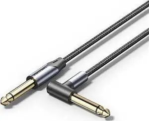 Vention Cotton Braided 6.35mm TS Male to Male Right Angle Audio Cable 3m, Gray