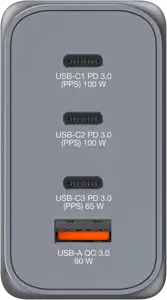 Verbatim GNC-200 GaN zidni punjač 200W, 4 priključka, 2 x USB-C PD 100 W / 1 x USB-C PD 65 W / 1 x USB QC 3.0