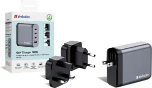 Verbatim GNC-140 GaN zidni punjač 140W, 4 priključka, 2 x USB-C PD 140 W / 1 x USB-C PD 20 W / 1 x USB-A QC 3.0