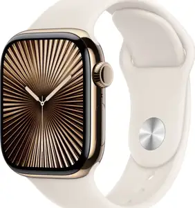 APPLE Watch Series 10 GPS + Cellular 42mm Gold Titanium Case with Starlight Sport Band - S/M