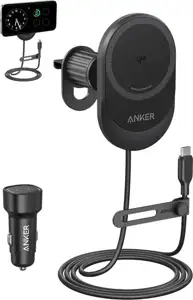 Anker MagGo Wireless Car Charger with Built-in USB-C Cable, 15W