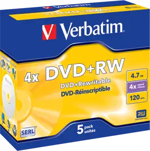 DVD+RW Verbatim, Kapacitet 4.7GB, 5 komada, Brzina 4×