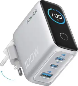 Anker 100W GaN Smart Display 3-port charger, silver