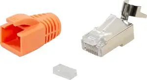 Modularni utikač RJ45 Cat.6A/7 STP prolazni, s kab. uvodnicom i pregibnicom, za kabel AWG23, pak. 10 kom.